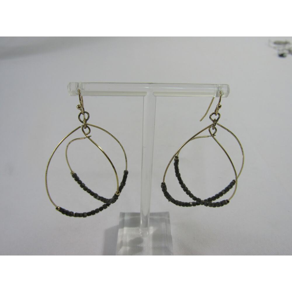 Dark Gray Seed Bead 2 Strand Wire Dangly Earrings 2.5" Drop Whimsygoth Grunge
